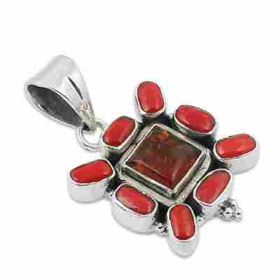 Amber & Coral Gemstone Pendant Jewellery