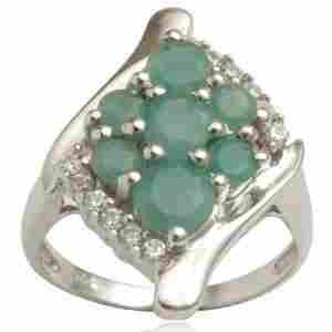 emerald silver ring  engraved silver ring silver e