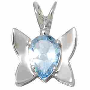 blue topaz butterfly pendant, baby silver pendant, genuine gemstone silver jewelry for girls 