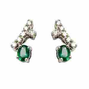 6x4 oval emerald studded diamond earring, white gold earring for cute girls, abstract earring design