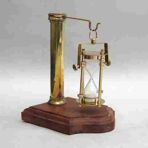 NAUTICAL BRASS HANGING HOURGLASS SAND TIMER WITH WOODEN BASE