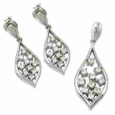 Romantic Cubic Zirconia Gemstone Silver Earings & Pendant Set