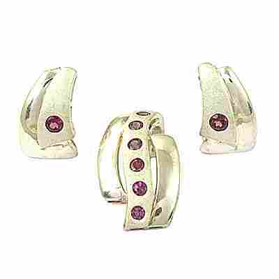 Lovely Pink Cubic Zirconia Gemstone silver Earings & Pendant Set