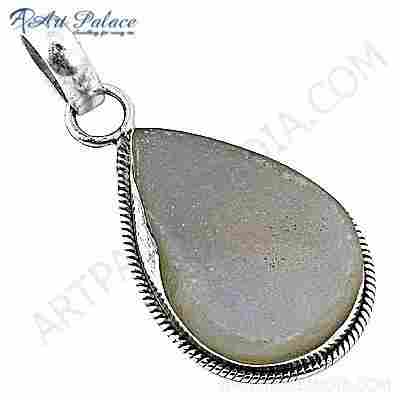 Delicate Druzy Gemstone Silver Pendant