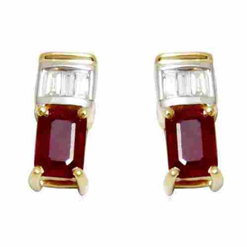 tops earring design in ruby, ruby gold earring with diamonds, fine gold earrings for girls and women