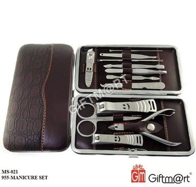 Silver And Brown Leather Manicure Set