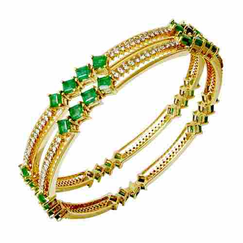 Princess Cut Green Emerald Diamond Bangle