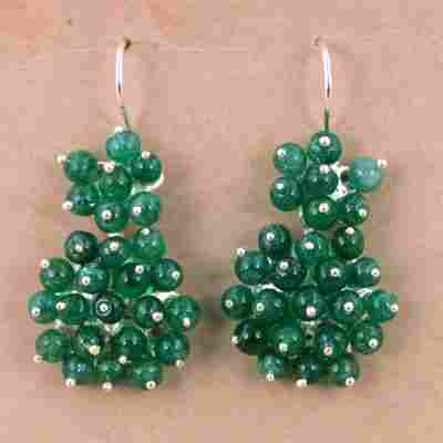 Newest Style Green Onyx Gemstone Silver Earrings, Wholesale Handmade Jewelry