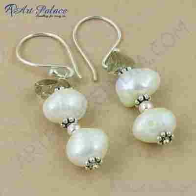 Celeb Style Pearl & Smokey Quartz Beaded Silver Earrings