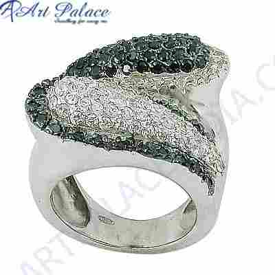 Anniversary Delight Black Zirconia & Cubic Zirconia Silver Marcasite Ring
