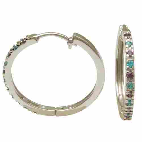 Blue topaz in amethyst studded round hoop earring baali design, 925 sterling silver jewellery, whol