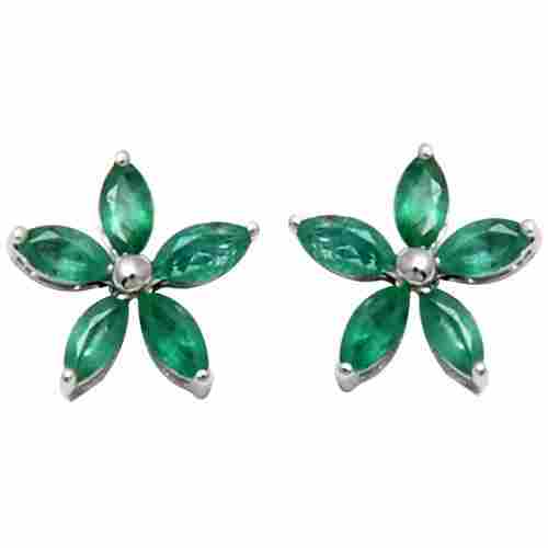 emerald jewelry, green gemstone marquies emerald flower  tops in 18k solid gold earrings, ind