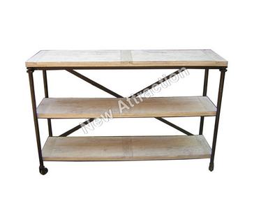 Cream And Brown Wooden Iron Console Table