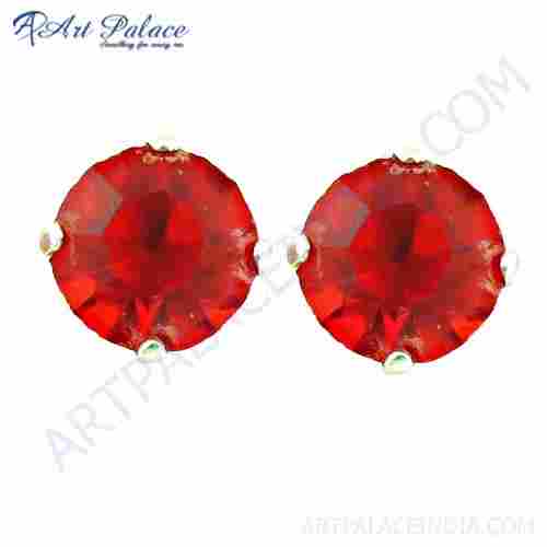 Red Rosey Gemstone Silver Earrings With Red CZ