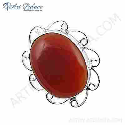 Bold & Beautiful Red Onyx Gemstone Silver Brooch 