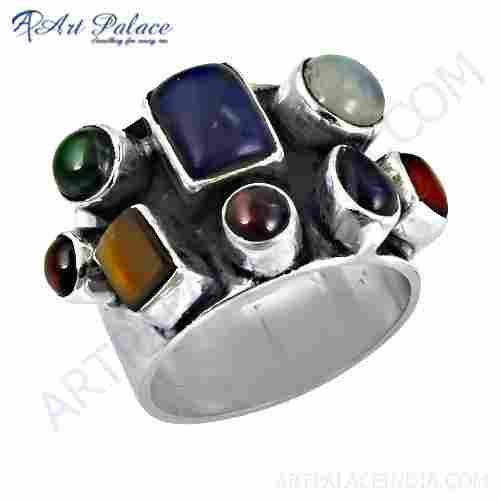 Sensational Newest Multi Color Gemstone Silver Ring