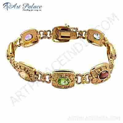 Multi Stone Gold Plated Silver Bracelet