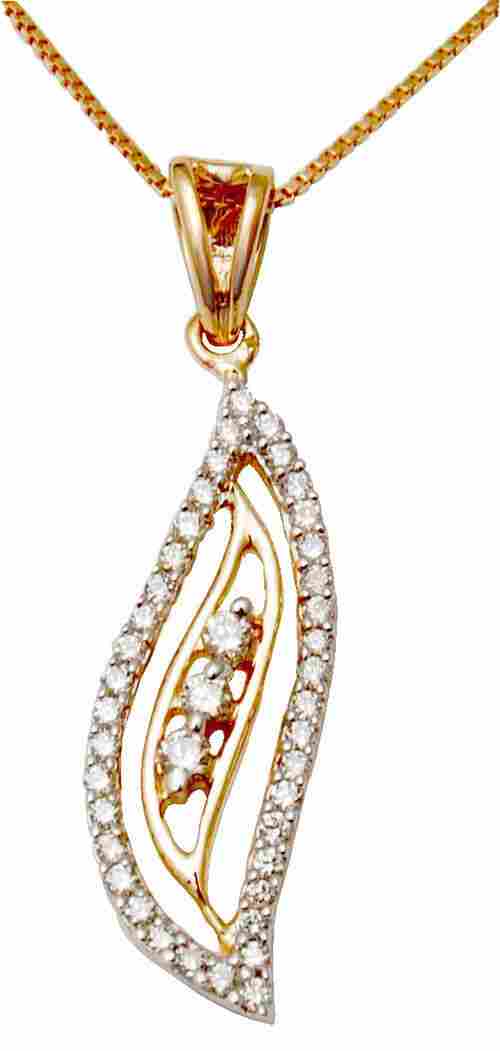 Pretty Leaf Design 14K Gold  diamond Pendant, Delicate Lovely 18K Gold Diamond Pendant