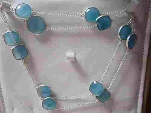 32 Inch  Sky Blue Chalcedony Bezel Connector 12 pcs.16mm-20mm  Chain
