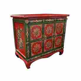 Original Tibetan Hand-Painted Cabinet W 6 Dwrs