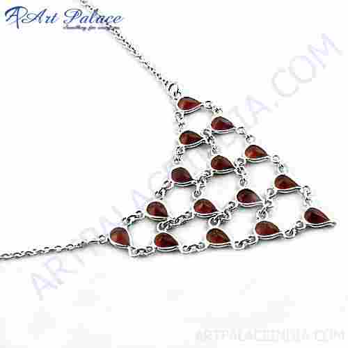 Indian Touch Garnet Silver Necklace
