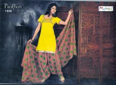 Yellow Cotton Printed Patiyala Suits