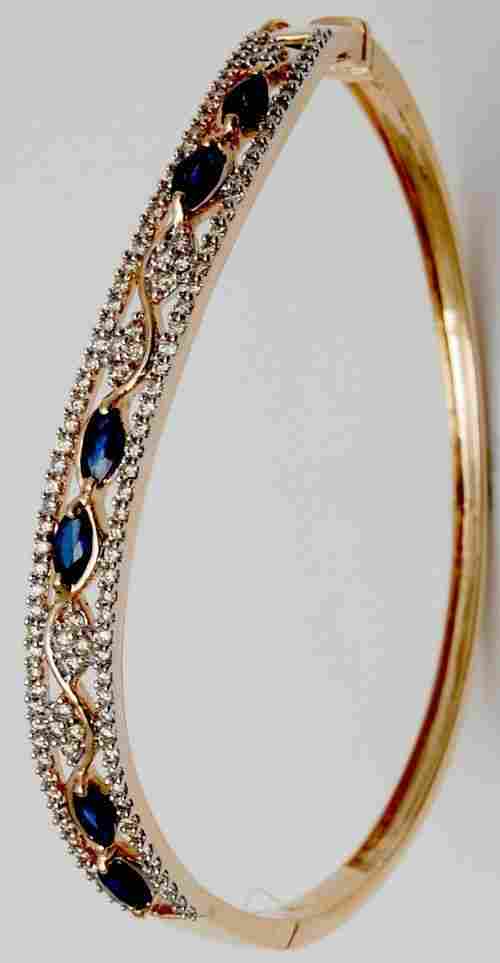 elegant blue gemstone half bangle design 