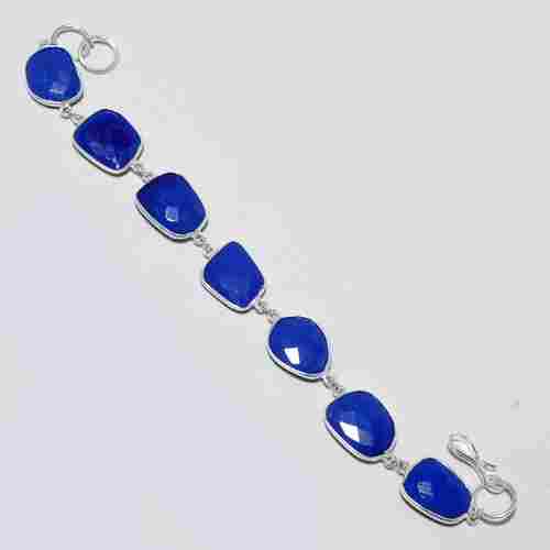 9 INCH BLUE CHALCEDONY  FACETED NUGGETS 925 SILVER PLATED READY TO WEAR BRACELET 58CTS 7 PCS