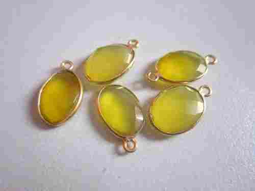 5PCS YELLOW CHALCEDONY 18K GOLD PLATED CONNECTORS OVAL 13X16MM TO 12X16M