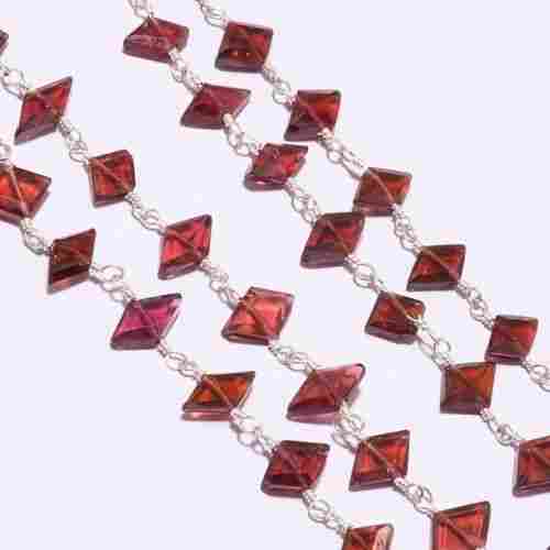 GARNET FACETED FANCY SHAPE 18 INCH 925 STERLING SILVER PLATED BEADED CHAIN