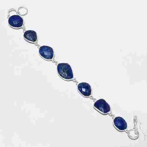 9 INCH LAPIS FACETED NUGGETS 925 SILVER PLATED READY TO WEAR BRACELET 61 CTS 7 PCS