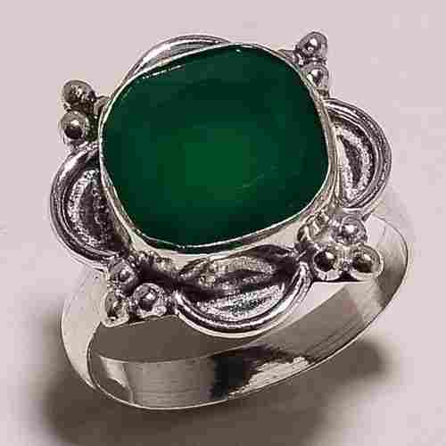 Green onyx 12 mm Faceted cut stone ring  