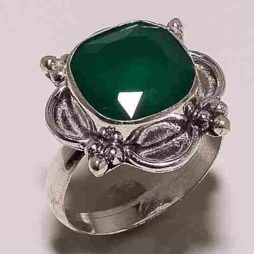 Green onyx 12mm faceted cut stone ring  