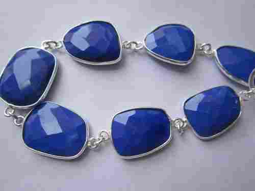 blue chalcedony 7 pcs sterling silver plated 8 inch connector ready to wear bracelet 