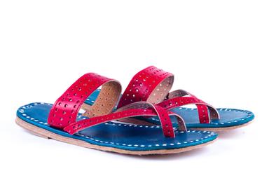 Red And Blue Women Leather Sandals