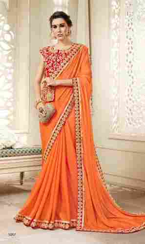 Sethnic orange 5007 heavy silk border saree full embroidered long jacket blouse