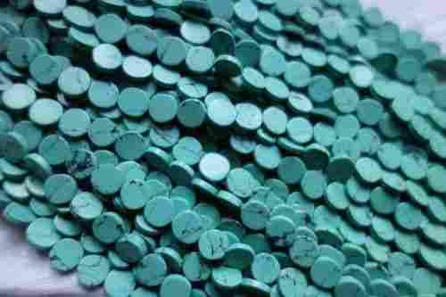 10 STRANDX14 INCH INDIAN GREEN TURQUOISE LINING 9MM PLAIN COIN GEMSTONE  BEADS  