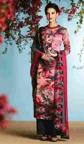 Pink Georgette Straight Style Suit