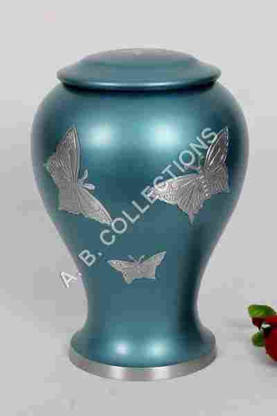 METAL BUTTERFLY SILVER ENGRAVED URN