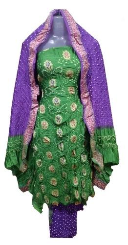 Green And Vilot Gadwal Silk Dress Material