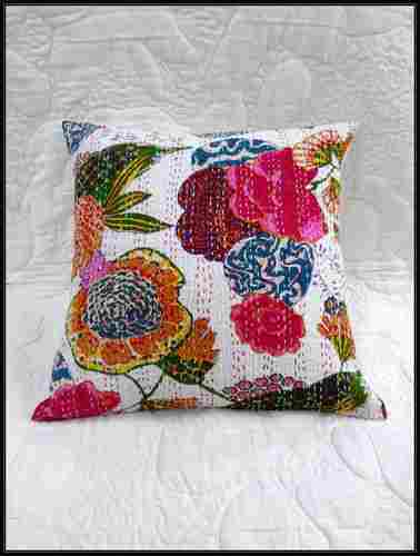 Flower kantha white pillow cover