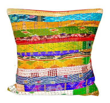 Muticolor Silk Kantha Decorative Pillow Cover