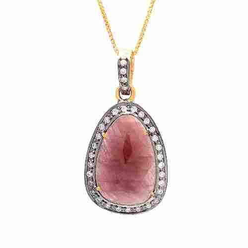 Natural Ruby & Diamond Gemstone Victorian Pendant