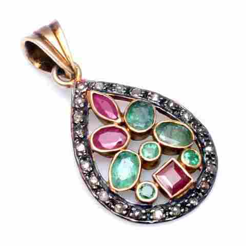 Ruby & Emerald Gemstone Victorian Pendant