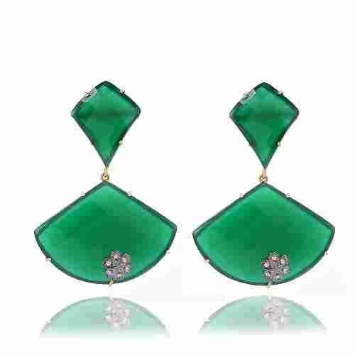 Green onyx & Zirconia Gemstone Victorian Earring