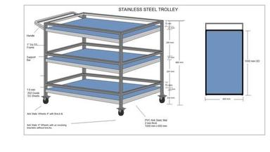 Gray Esd Stainless Steel Trolley