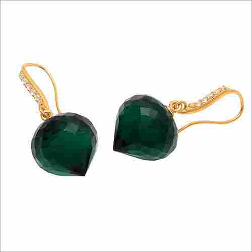 Green Tourmaline Quartz With Zircon Gemstone Earring
