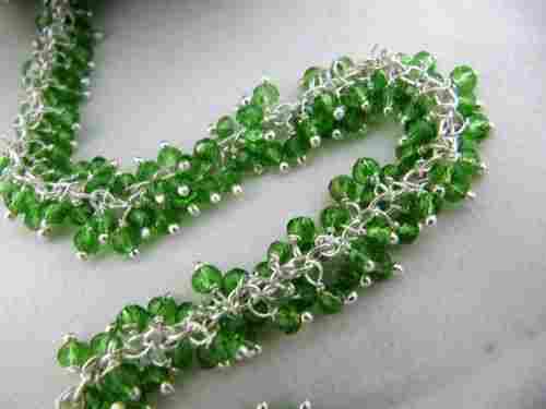 Peridot Glass Beads Silver plated Chains