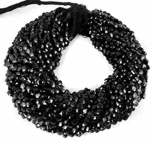 Black Spinel Faceted Checker Beads