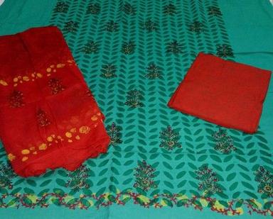 Green & Red Patri Print Applique Suit